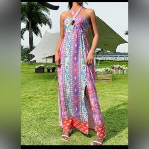 Pink printed maxi dress